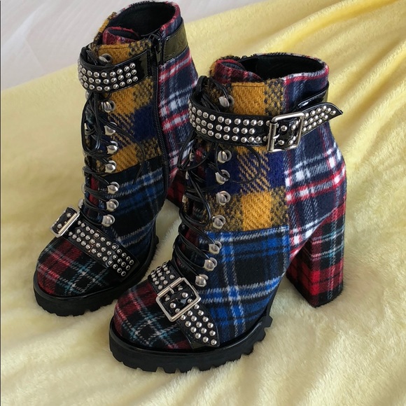Jeffrey Campbell Shoes - Jeffrey Campbell Plaid Studded Boots. New w/o tags
